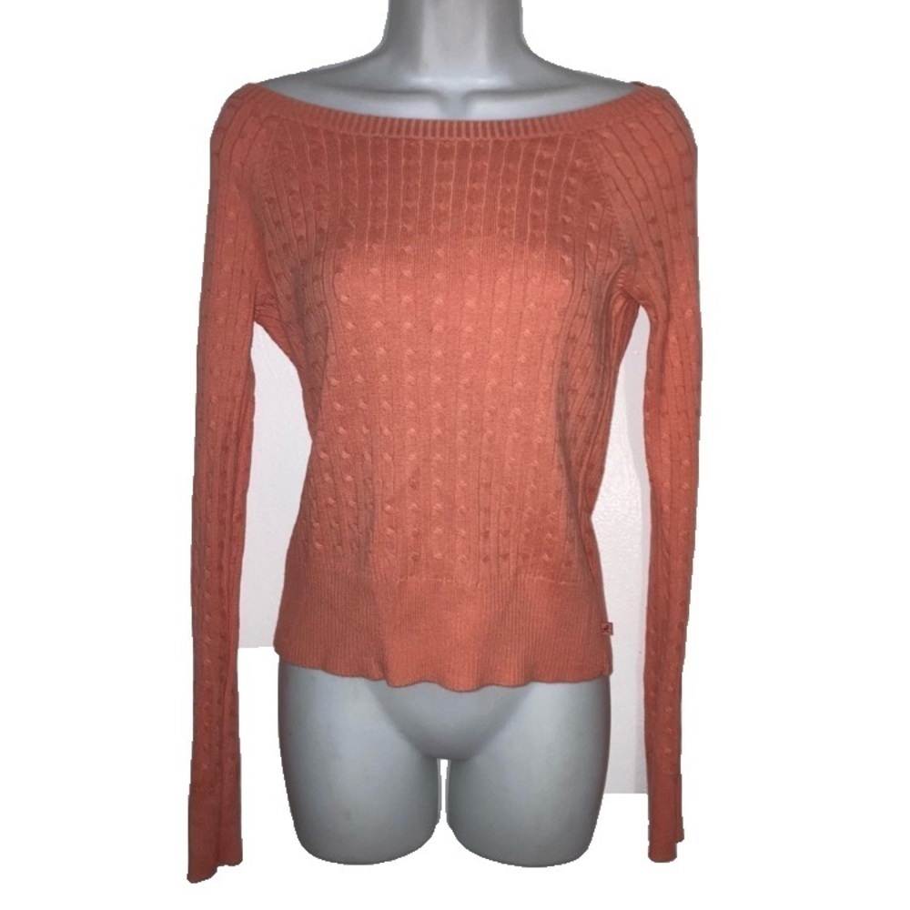 2/$15 Aeropostale Cable Knit Lightweight Cotton Blend Sweater Top  Peach L